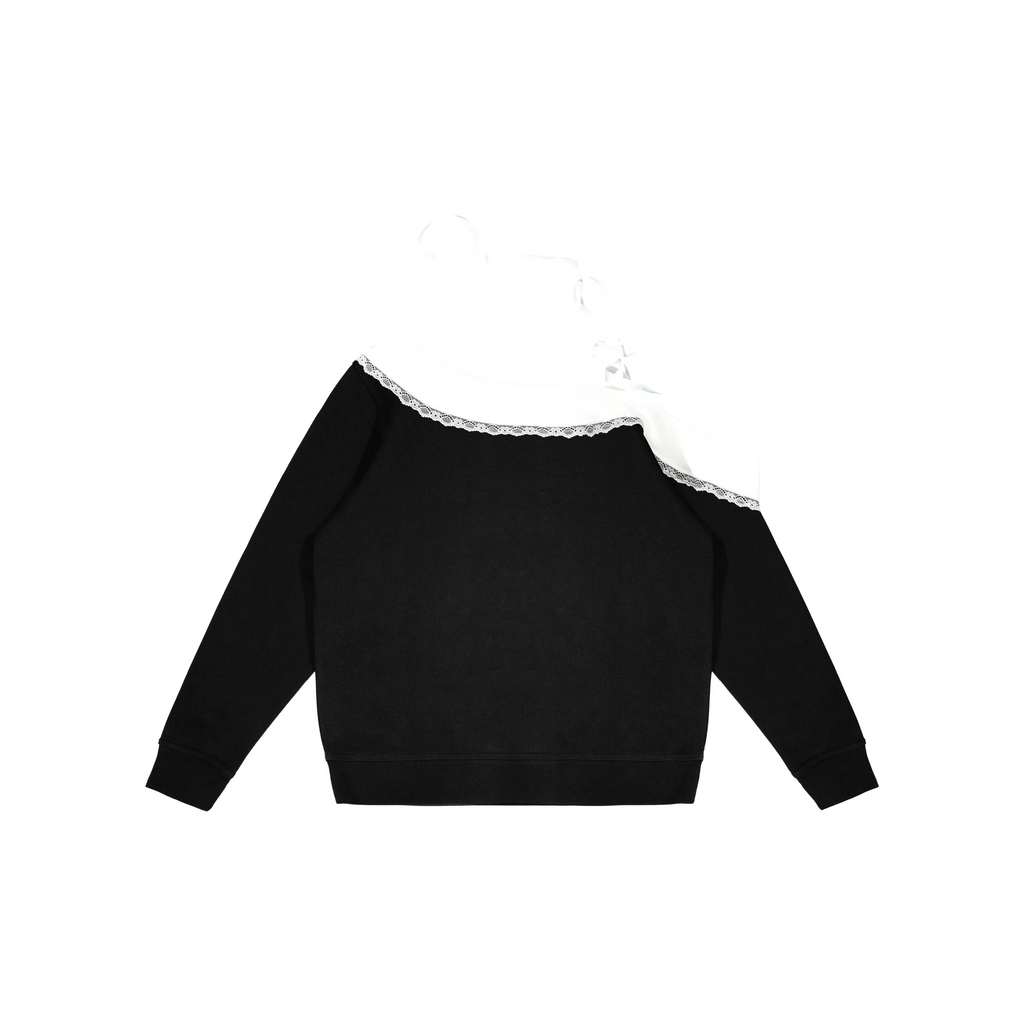 Custom Nike Sweatshirt Off Shoulder Black With Lace Trim And Bow