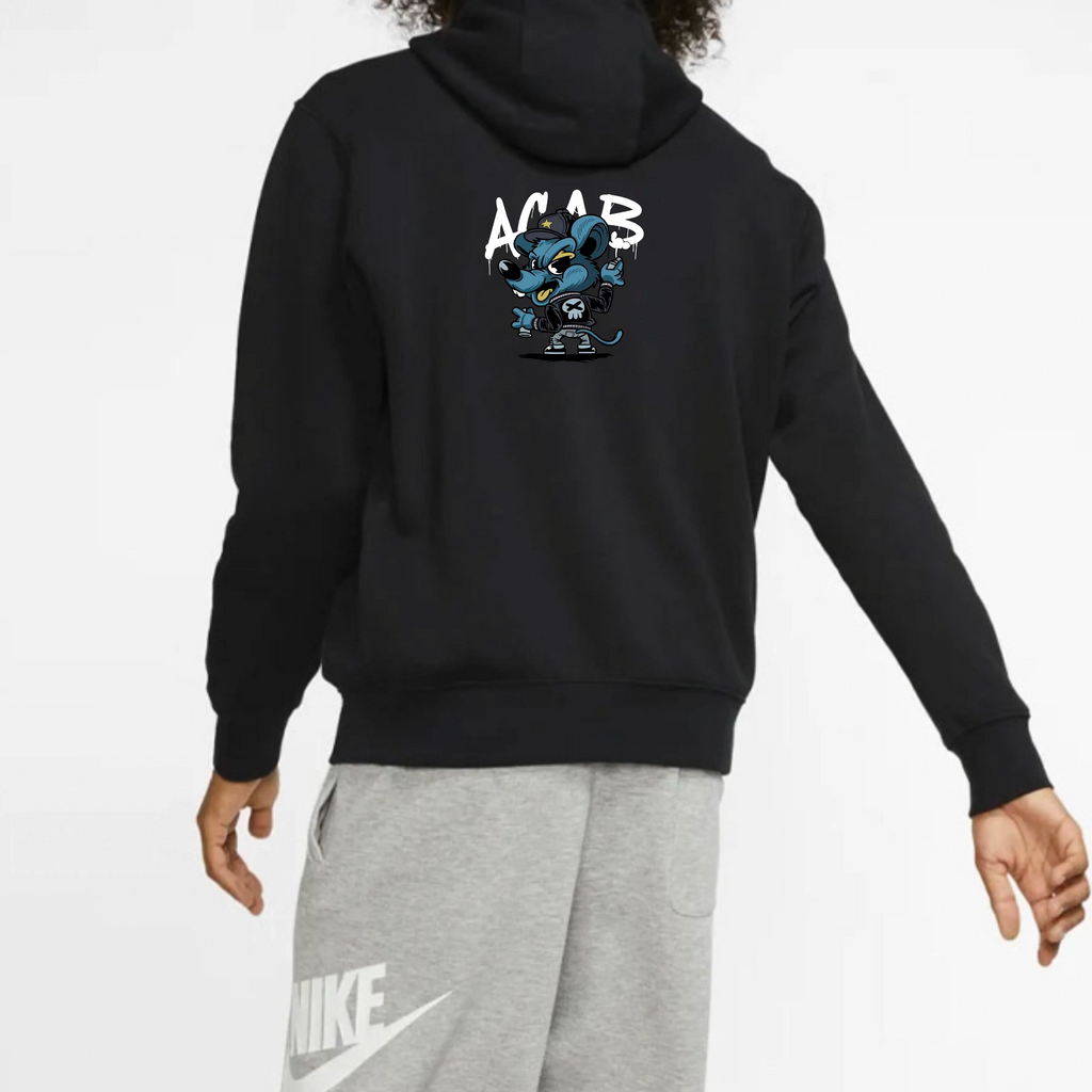 Custom Nike Sweatshirt With Blue Cartoon Rat Graphic on Black