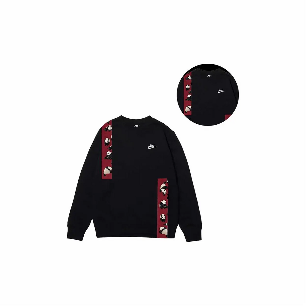 Custom Nike Sweatshirt With PAnda Pattern on Red Stripes
