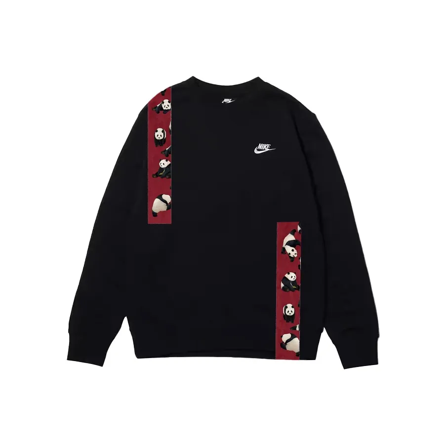 Custom Nike Sweatshirt With PAnda Pattern on Red Stripes