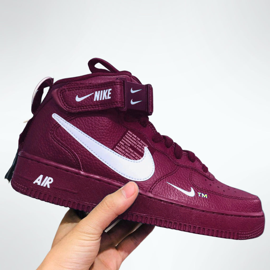 Custom Air Force 1 Dark Red White Fonts And Swooshes Mid