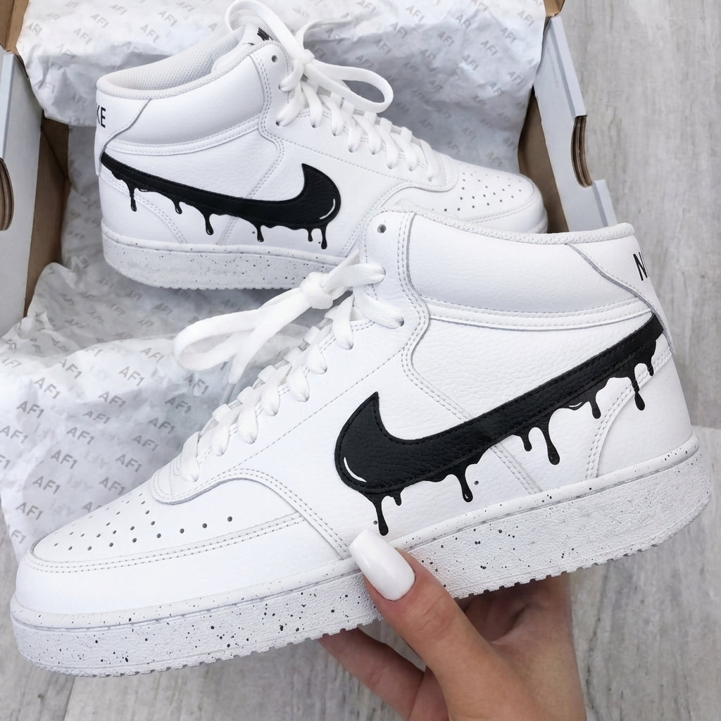 Dripping Swoosh Black White Custom Nike Court Vision Shoes ...