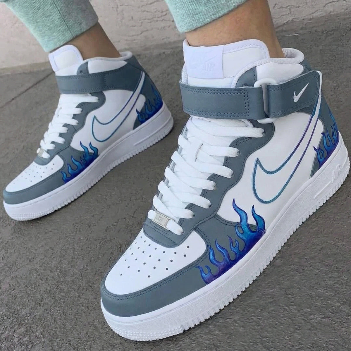 Flame Pattern Gray Blue Custom AF1 – customasurprise
