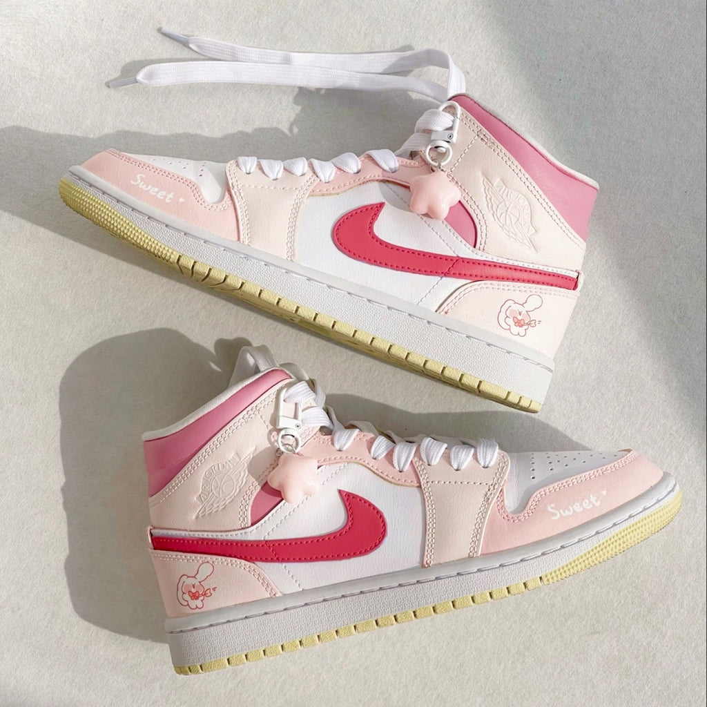 Custom Air Jordan 1 Light And Dark Pink Rabbit Cartoon